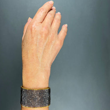 Brazalete Telar Dorado Grueso Liso Plata Pavonada